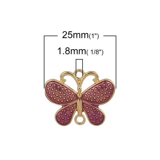 Bild von Zinklegierung Verbinder Schmetterling Vergoldet Lila Emaille, 25mm x 20mm, 10 Stück