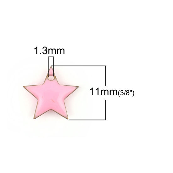 Picture of Brass Charms Pentagram Star Gold Plated Pink Enamel 12mm( 4/8") x 11mm( 3/8"), 10 PCs