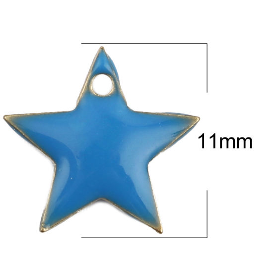Image de Breloques en Laiton Etoile Doré Bleu Email 12mm x 11mm, 10 Pcs