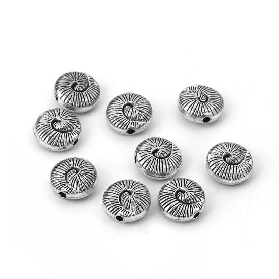 Picture of Zinc Based Alloy Spacer Beads Round Antique Silver Color Spiral About 10mm Dia, Hole: Approx 1.3mm, 50 PCs
