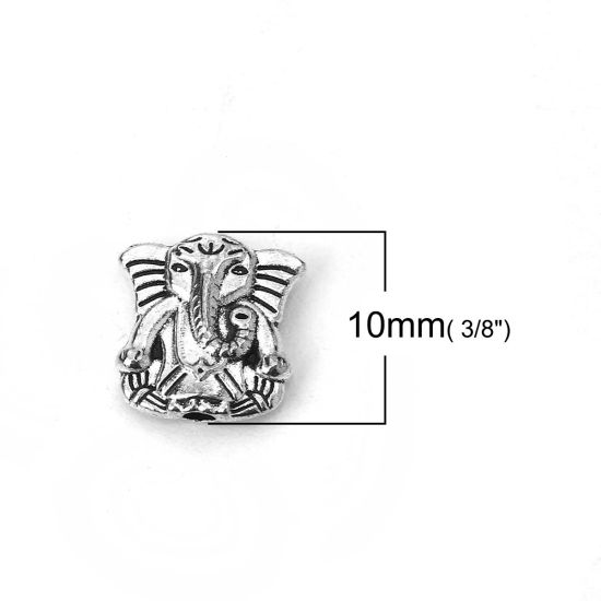 Picture of Zinc Based Alloy Spacer Beads Elephant Animal Antique Silver Color 10mm x 10mm, Hole: Approx 1.3mm, 100 PCs