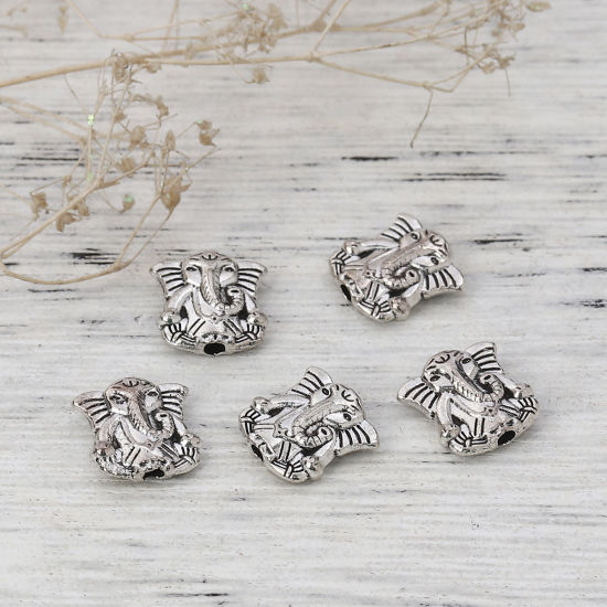 Picture of Zinc Based Alloy Spacer Beads Elephant Animal Antique Silver Color 10mm x 10mm, Hole: Approx 1.3mm, 100 PCs