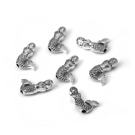 Picture of Zinc Based Alloy Spacer Beads Antique Silver Color Mermaid 13mm x 9mm, Hole: Approx 1.3mm, 100 PCs