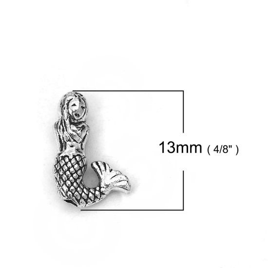 Picture of Zinc Based Alloy Spacer Beads Antique Silver Color Mermaid 13mm x 9mm, Hole: Approx 1.3mm, 100 PCs