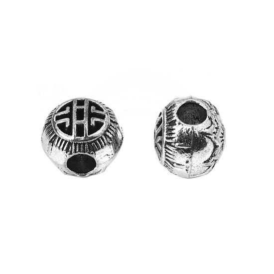 Immagine di Lega di Zinco Separatori Perline Tondo Argento Antico Fiore Scolpisce Circa 8mm x 7mm, Foro:Circa 2.5mm, 50 Pz