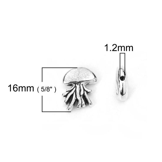 亜鉛合金 スペーサー ビーズ クラゲ 銀古美 16mm x 12mm、 穴：約 1.2mm、 30 個 の画像