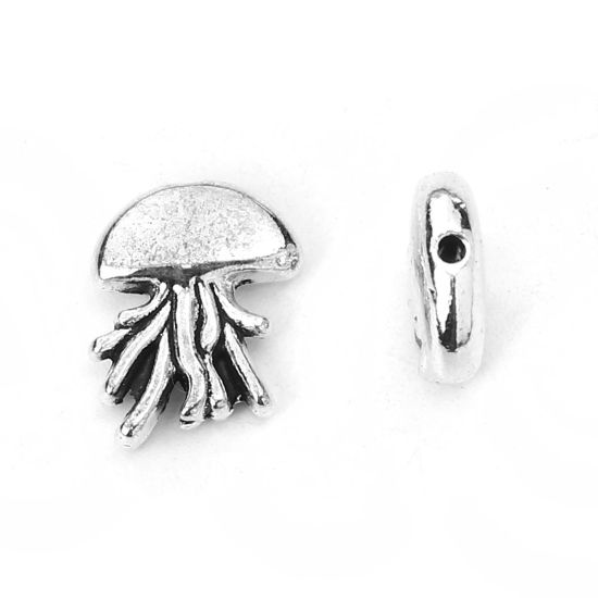 亜鉛合金 スペーサー ビーズ クラゲ 銀古美 16mm x 12mm、 穴：約 1.2mm、 30 個 の画像
