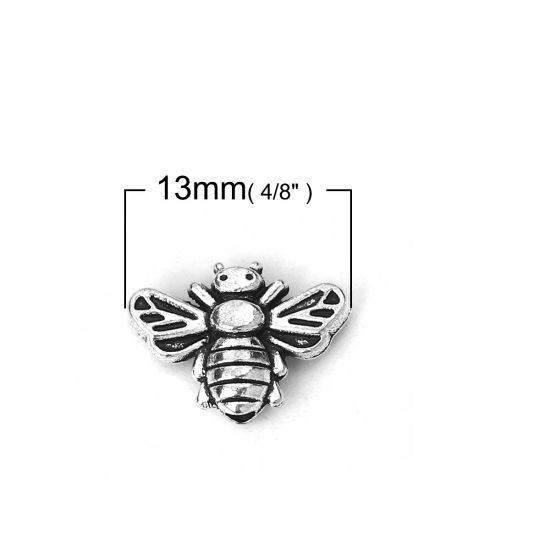 Picture of Zinc Based Alloy Spacer Beads Bee Animal Antique Silver Color 13mm x 9mm, Hole: Approx 1.3mm, 100 PCs