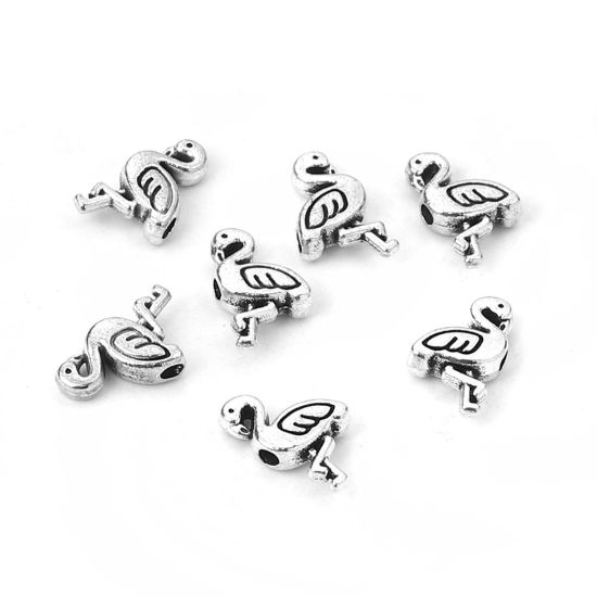 Picture of Zinc Based Alloy Spacer Beads Flamingo Antique Silver Color 12mm x 8mm, Hole: Approx 1.4mm, 100 PCs
