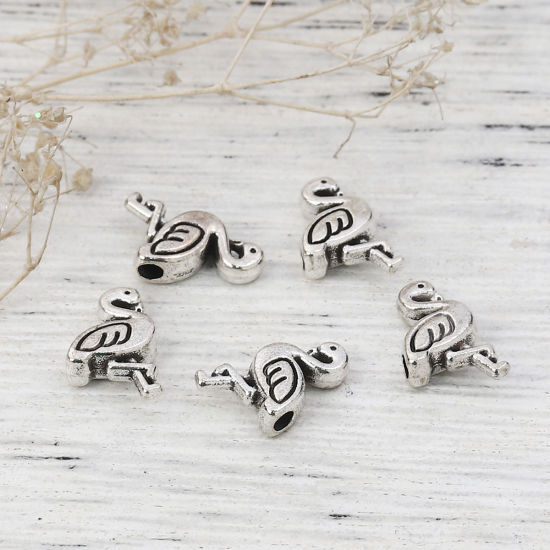 Picture of Zinc Based Alloy Spacer Beads Flamingo Antique Silver Color 12mm x 8mm, Hole: Approx 1.4mm, 100 PCs