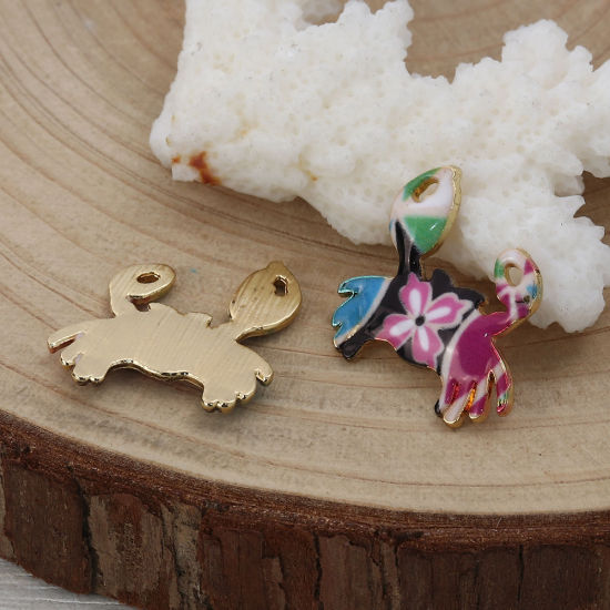Imagen de Zamak Joyería del océano Colgantes Charms Cangrejo Chapado en Oro Multicolor Esmalte 19mm x 19mm, 5 Unidades
