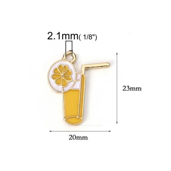 Immagine di Lega di Zinco Charms Tazza Oro Placcato Giallo Fettina di Limone Smalto 23mm x 20mm , 5 Pz