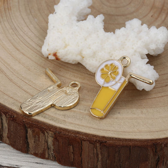 Immagine di Lega di Zinco Charms Tazza Oro Placcato Giallo Fettina di Limone Smalto 23mm x 20mm , 5 Pz