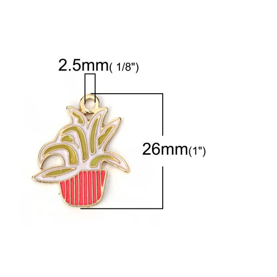 Picture of Zinc Based Alloy Charms Pot Plant Gold Plated Yellow Enamel 26mm(1") x 22mm( 7/8"), 5 PCs