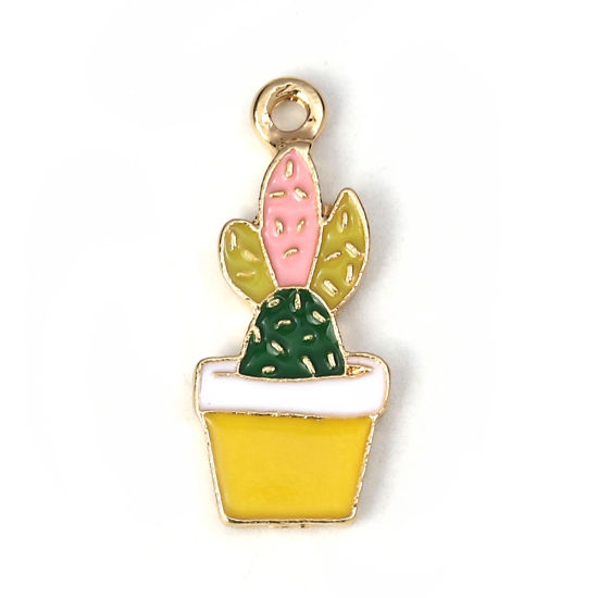 Picture of Zinc Based Alloy Charms Cactus Gold Plated Multicolor Enamel 27mm(1 1/8") x 12mm( 4/8"), 5 PCs