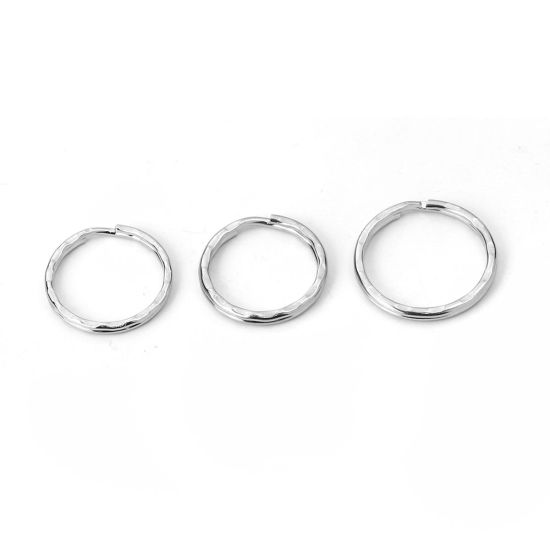 Picture of Iron Based Alloy Keychain & Keyring Circle Ring Silver Tone 25mm Dia, 50 PCs