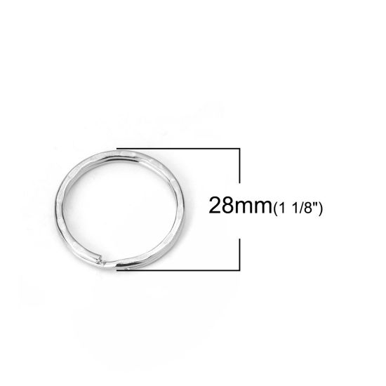 Picture of Iron Based Alloy Keychain & Keyring Circle Ring Silver Tone 28mm Dia, 50 PCs