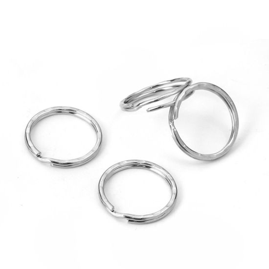 Picture of Iron Based Alloy Keychain & Keyring Circle Ring Silver Tone 28mm Dia, 50 PCs