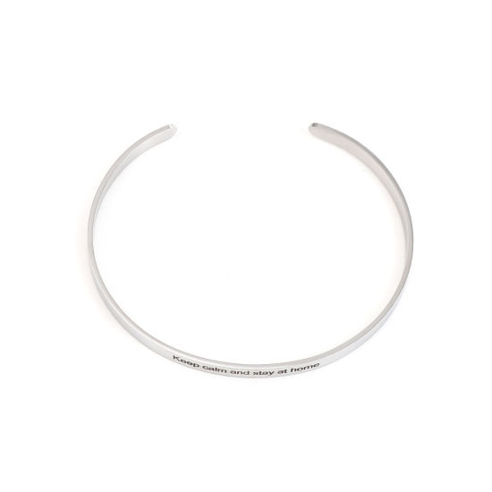 Picture of 304 Stainless Steel Blank Open Cuff Bangles Bracelets Silver Tone 17.5cm(6 7/8") long, 1 Piece