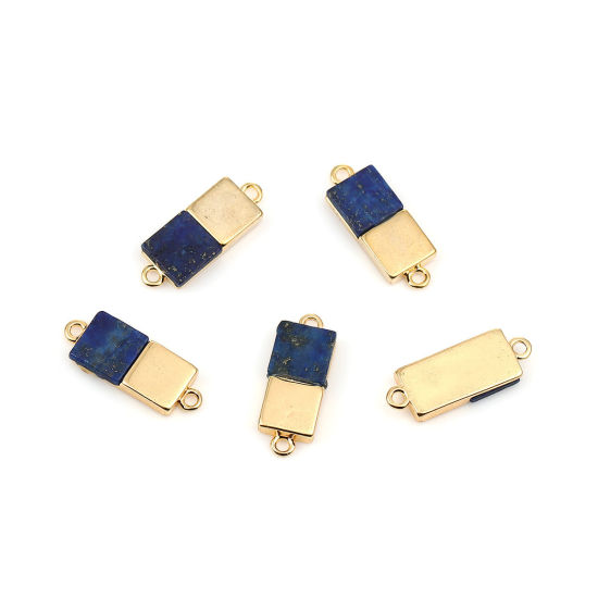 Picture of Brass & Resin Connectors Rectangle 18K Gold Plated Deep Blue Marble Effect 19mm( 6/8") x 7mm( 2/8"), 2 PCs