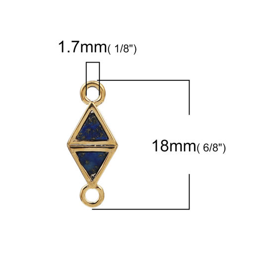 Picture of Brass & Resin Connectors Rhombus 18K Gold Plated Deep Blue Marble Effect 18mm( 6/8") x 7mm( 2/8"), 2 PCs