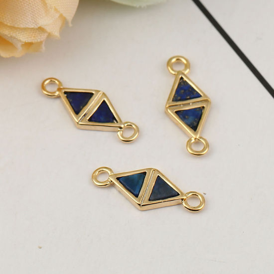 Picture of Brass & Resin Connectors Rhombus 18K Gold Plated Deep Blue Marble Effect 18mm( 6/8") x 7mm( 2/8"), 2 PCs