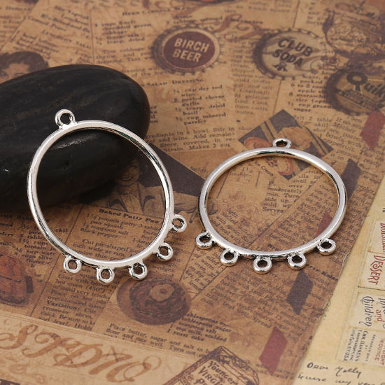 Immagine di Lega di Zinco Lampadario Connettore Poroso Accessori Anello Argento Antico 40mm x 33mm, 20 Pz