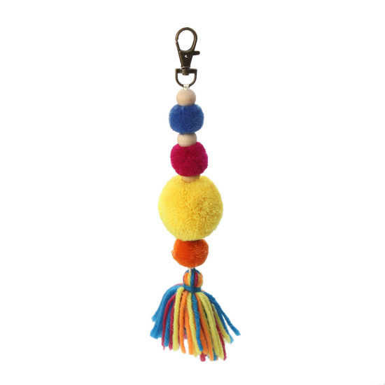 Picture of Plush Keychain & Keyring Pom Pom Ball Multicolor Tassel 21cm, 1 Piece