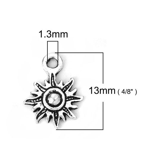 Image de Breloques Style Bohème en Alliage de Zinc Soleil Argent Vieilli 13mm x 10mm, 50 Pcs