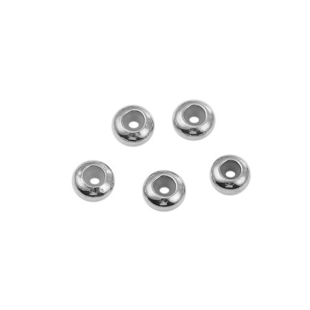 Picture of Stainless Steel Slider Clasp Beads Round Silver Tone About 7mm( 2/8") Dia., Hole: Approx 0.5mm, 10 PCs
