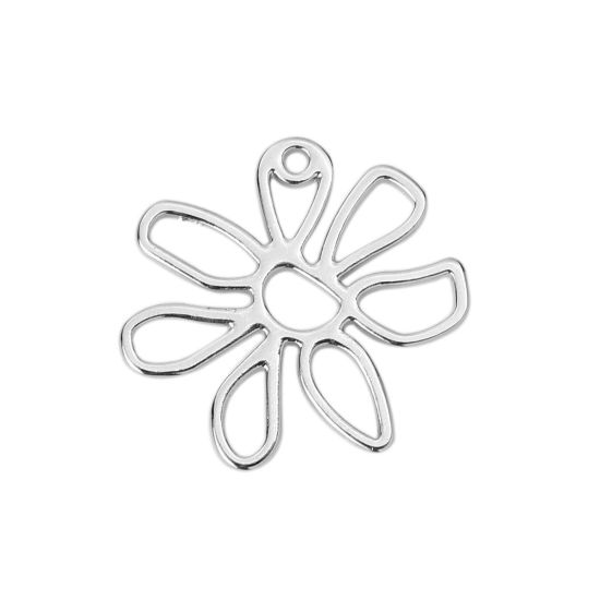 Picture of Zinc Based Alloy Charms Flower Silver Tone 26mm(1") x 24mm(1"), 10 PCs