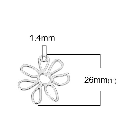Image de Breloques en Alliage de Zinc Fleur Argent Mat 26mm x 24mm, 10 Pcs