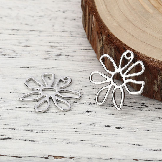 Image de Breloques en Alliage de Zinc Fleur Argent Mat 26mm x 24mm, 10 Pcs
