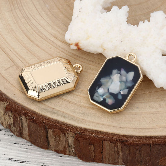 Picture of Zinc Based Alloy & Acrylic Charms Rectangle Gold Plated White Shell AB Color 23mm( 7/8") x 15mm( 5/8"), 5 PCs