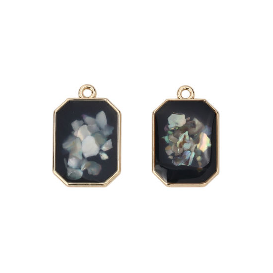 Picture of Zinc Based Alloy & Acrylic Charms Rectangle Gold Plated White Shell AB Color 23mm( 7/8") x 15mm( 5/8"), 5 PCs