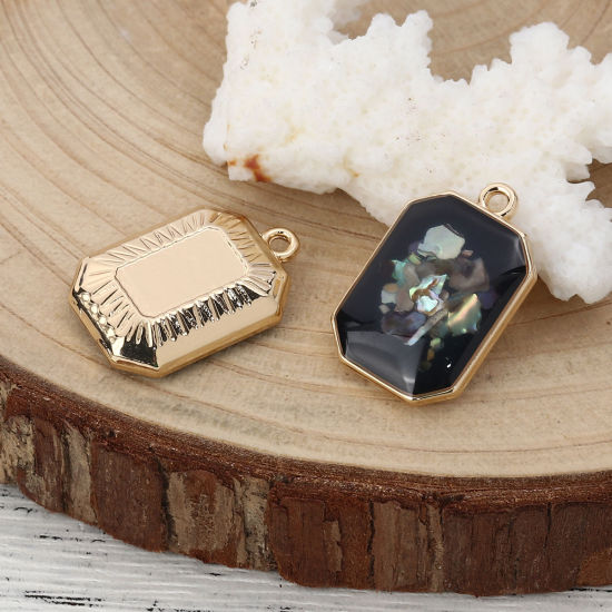 Picture of Zinc Based Alloy Charms Rectangle Gold Plated Black Shell AB Color 23mm( 7/8") x 15mm( 5/8"), 5 PCs