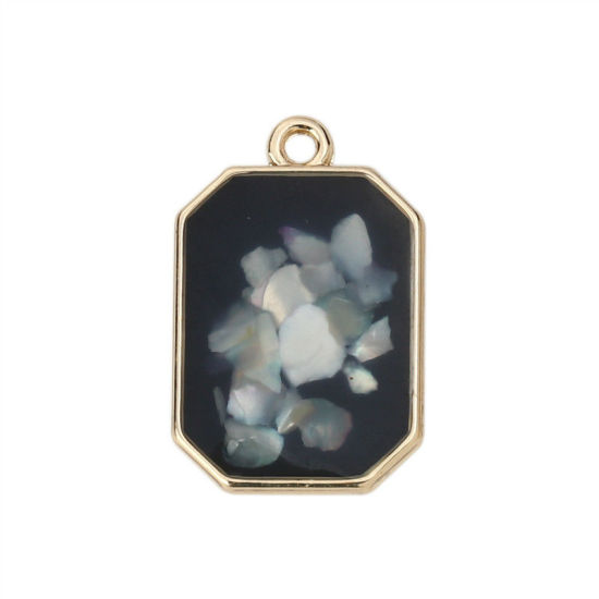 Picture of Zinc Based Alloy Charms Rectangle Gold Plated Black Shell AB Color 23mm( 7/8") x 15mm( 5/8"), 5 PCs