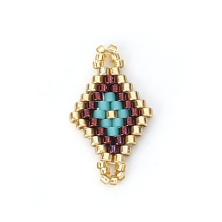 Image de Connecteurs Perles de Rocailles en Verre Losange Café Or 22mm x 12mm, 2 Pcs