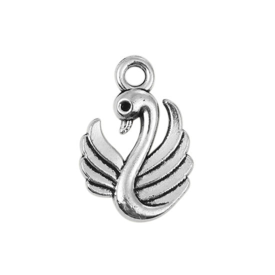 Bild von Zinklegierung Charms Schwan Antiksilber (für ss4 Spitzboden Strasssteine) 17mm x 12mm, 20 Stück