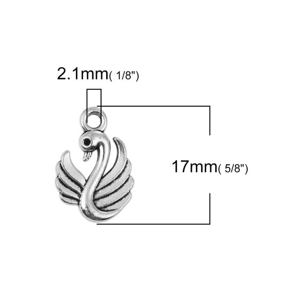 Bild von Zinklegierung Charms Schwan Antiksilber (für ss4 Spitzboden Strasssteine) 17mm x 12mm, 20 Stück