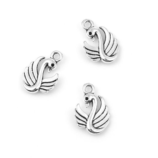 Bild von Zinklegierung Charms Schwan Antiksilber (für ss4 Spitzboden Strasssteine) 17mm x 12mm, 20 Stück