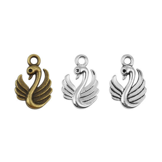 Bild von Zinklegierung Charms Schwan Antiksilber (für ss4 Spitzboden Strasssteine) 17mm x 12mm, 20 Stück