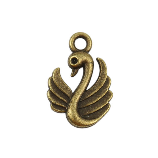 Picture of Zinc Based Alloy Charms Swan Animal Antique Bronze (Can Hold ss4 Pointed Back Rhinestone) 17mm( 5/8") x 12mm( 4/8"), 20 PCs