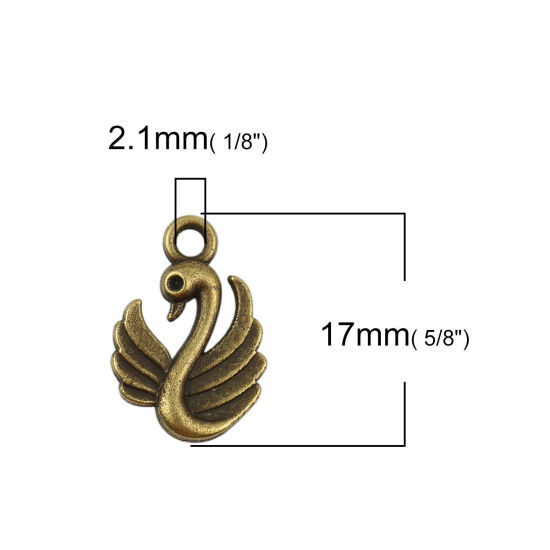 Picture of Zinc Based Alloy Charms Swan Animal Antique Bronze (Can Hold ss4 Pointed Back Rhinestone) 17mm( 5/8") x 12mm( 4/8"), 20 PCs