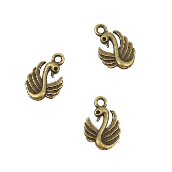 Picture of Zinc Based Alloy Charms Swan Animal Antique Bronze (Can Hold ss4 Pointed Back Rhinestone) 17mm( 5/8") x 12mm( 4/8"), 20 PCs