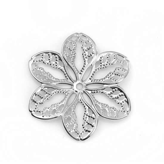 Picture of Iron Based Alloy Filigree Stamping Embellishments Flower Antique Copper 32mm(1 2/8") x 29mm(1 1/8"), 100 PCs