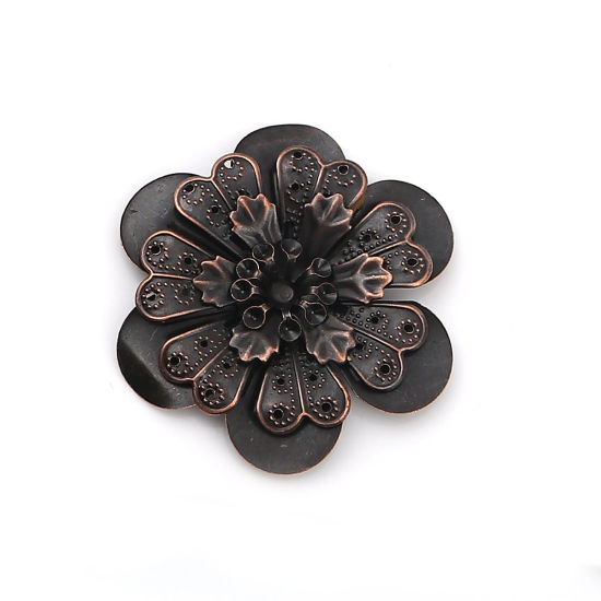 Picture of Iron Based Alloy Embellishments Flower Antique Copper (Can Hold ss10 Pointed Back Rhinestone) 49mm(1 7/8") x 45mm(1 6/8"), 10 PCs