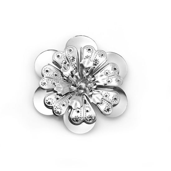 Picture of Iron Based Alloy Embellishments Flower Silver Tone (Can Hold ss10 Pointed Back Rhinestone) 49mm(1 7/8") x 45mm(1 6/8"), 10 PCs