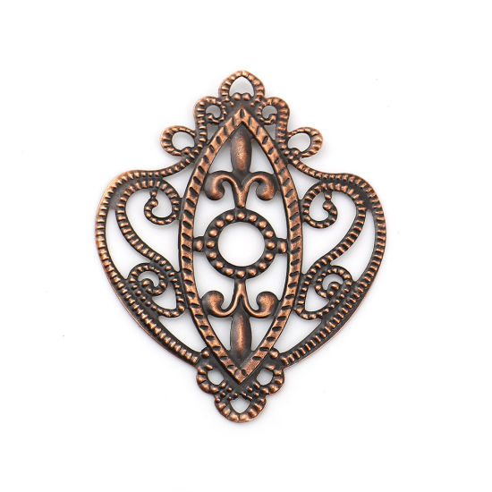 Picture of Iron Based Alloy Filigree Stamping Embellishments Drop Antique Copper 66mm(2 5/8") x 53mm(2 1/8"), 30 PCs