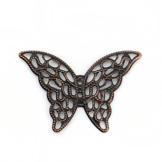 Picture of Iron Based Alloy Filigree Stamping Embellishments Butterfly Animal Antique Copper 41mm(1 5/8") x 29mm(1 1/8"), 100 PCs
